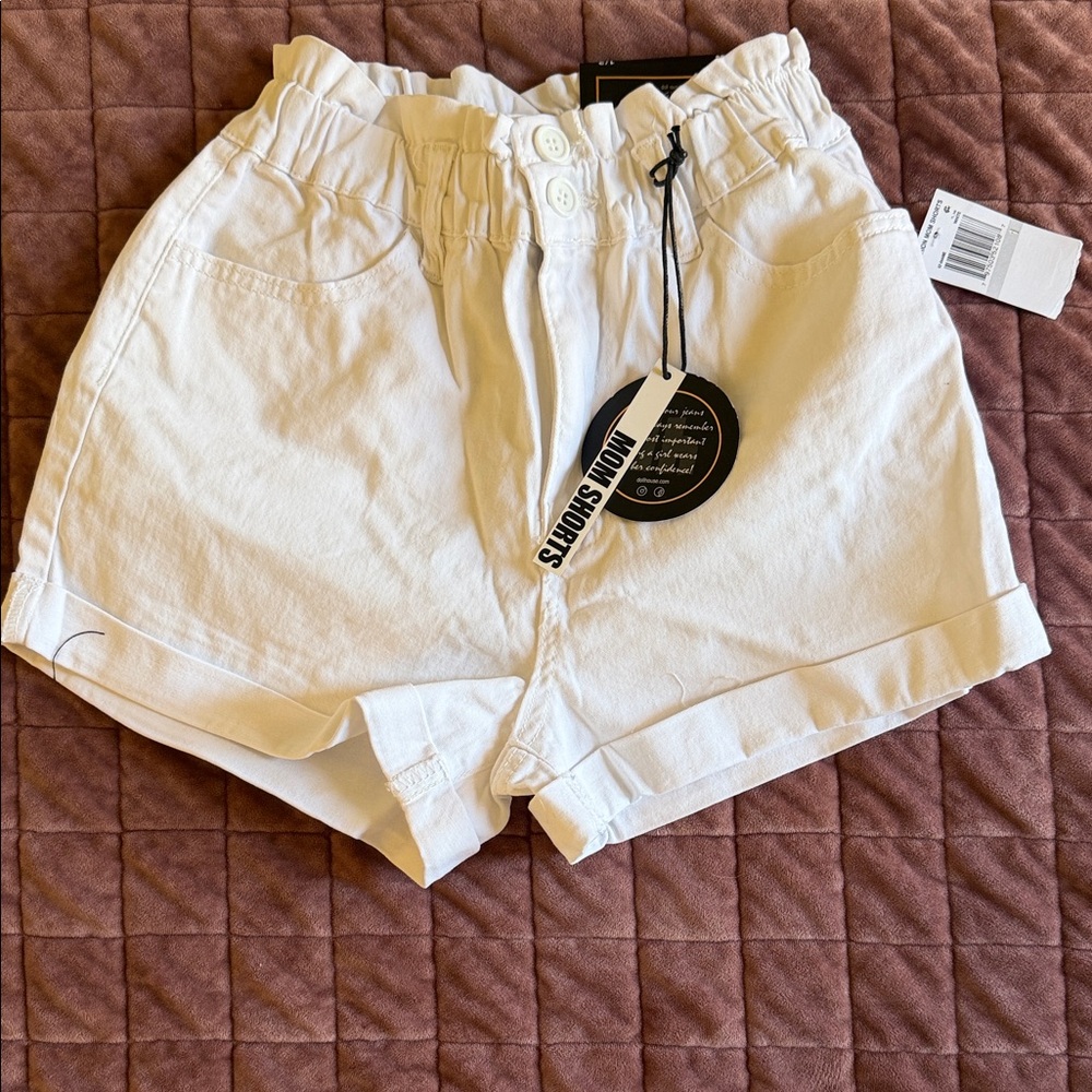Dollhouse Cream Paperbag High-Waist Cuffed Shorts